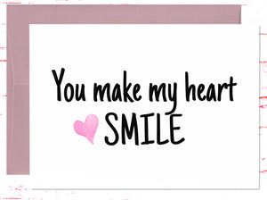 You Make My Heart Smile, Card for Husband, Anniversary Card for Wife or Husband, Birthday Card, Valentine's Day, Best Friend (AC1023)