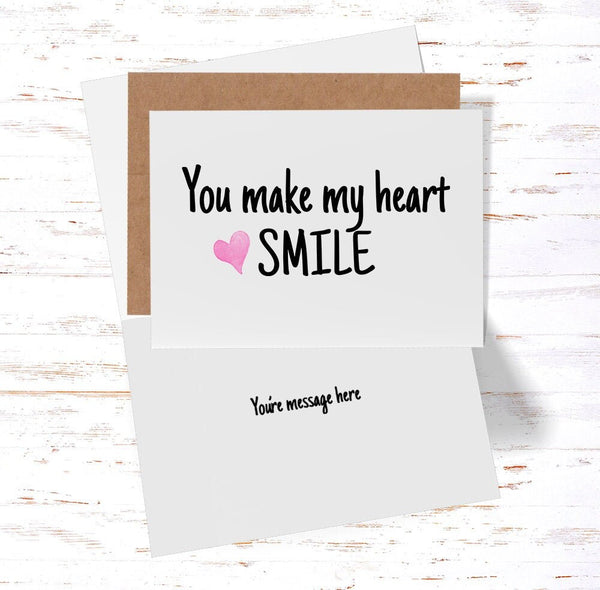 You Make My Heart Smile, Card for Husband, Anniversary Card for Wife or Husband, Birthday Card, Valentine's Day, Best Friend (AC1023)