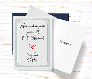 19th Anniversary Card for Husband, 19th Anniversary Card for Him, Nineteenth Anniversary Greeting Card