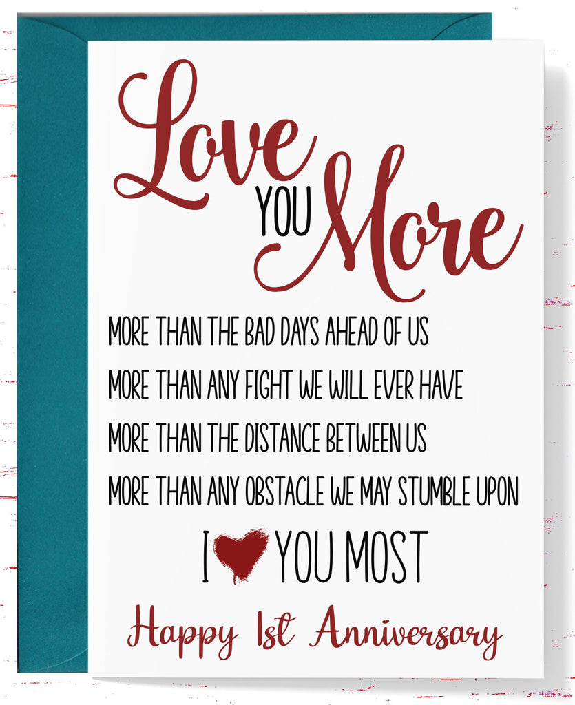 1st Wedding Anniversary Card, Love You More 1 Year Anniversary Card, F – audaciouscards 1st-wedding-anniversary-card-love-you-more-1-year-anniversary-card-f-audaciouscards