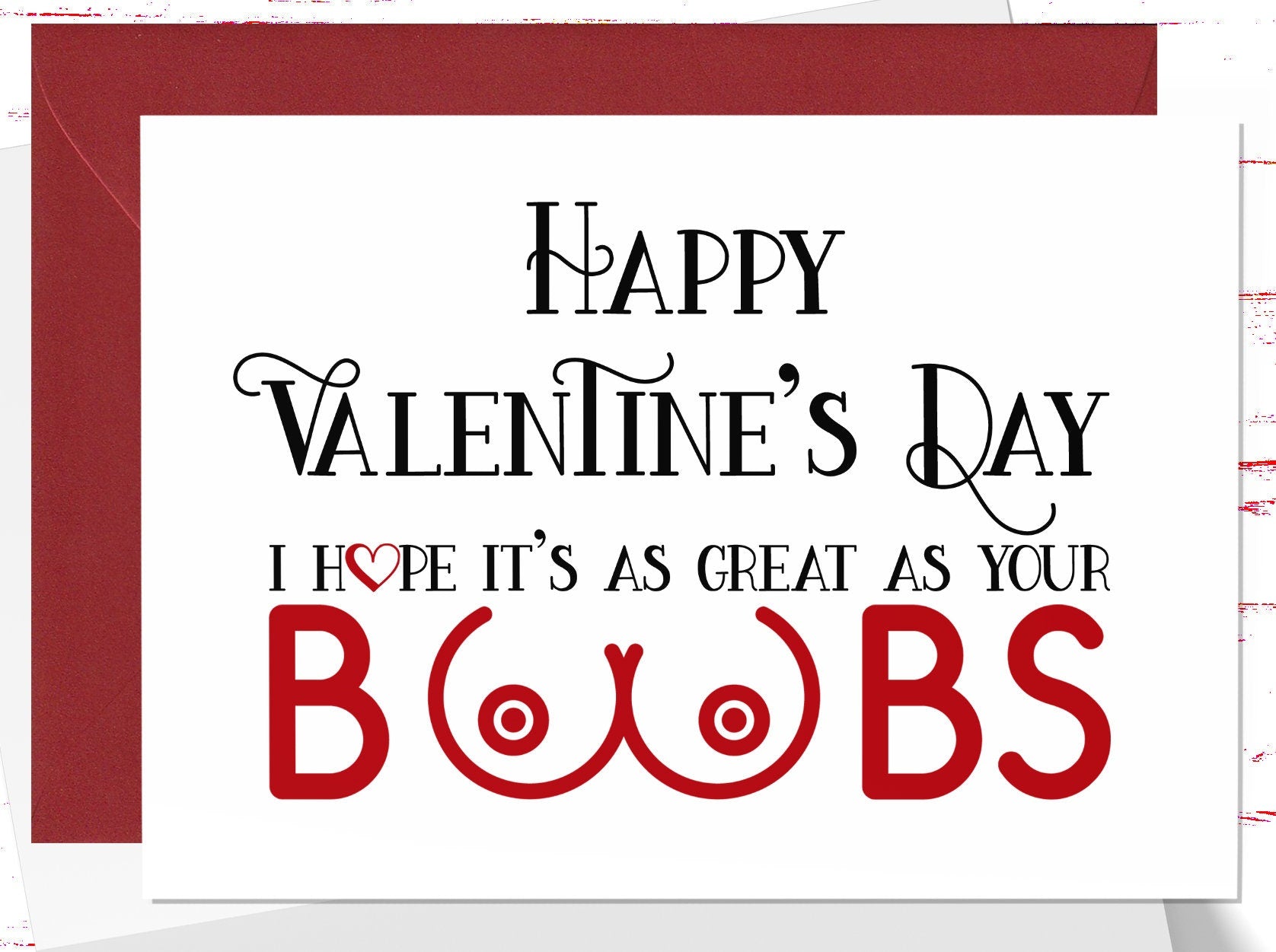 Funny Rude Love You With My Boobs Personalized Birthday Card - Red