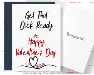 Funny Valentines Day Card for Him, Get That D*ck Ready, Naughty Valentines Day Cards for Husband, Boyfriend for  Card, Dirty Valentine